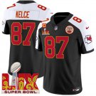 adult & youth KC Chiefs 87 Travis Kelce Jersey Black-White 2025 Super Bowl LIX and C Patch Shirt