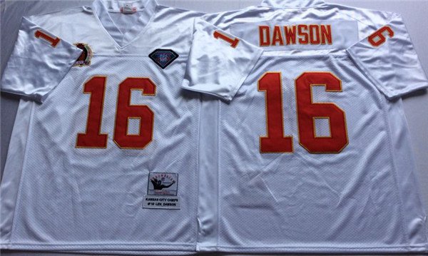 adult KC Chiefs Uniform 16 Len Dawson Jersey Stitched Activewear White M&N Throwback Mesh Shirt