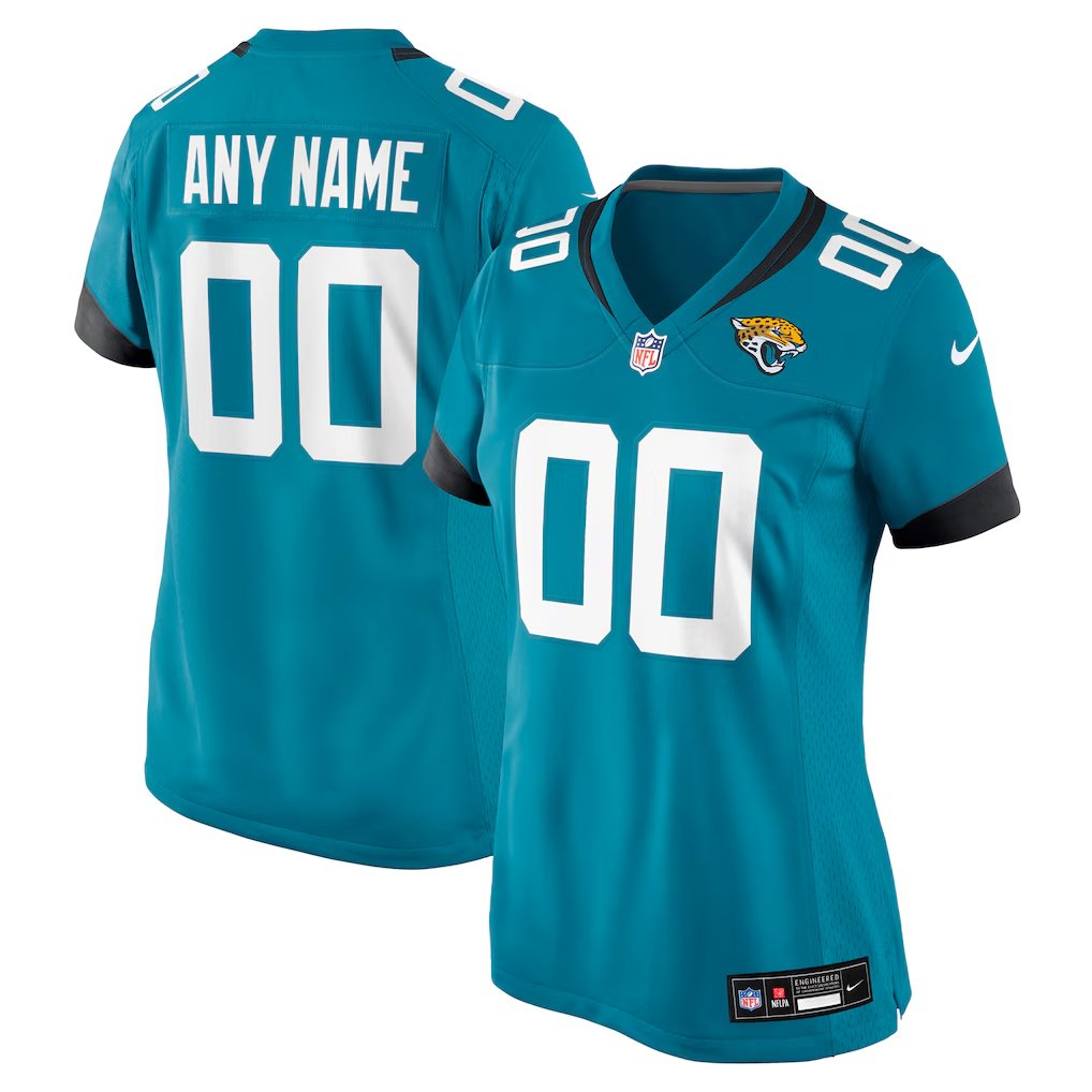 women's Jacksonville Jaguars Uniform 00 Custom name number Jersey Stitched Activewear Teal Shirt