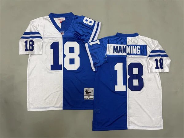 adult Indy Colts 18 Peyton Manning Jersey Stitched White Royal Split Two Tone M&N Throwback Shirt