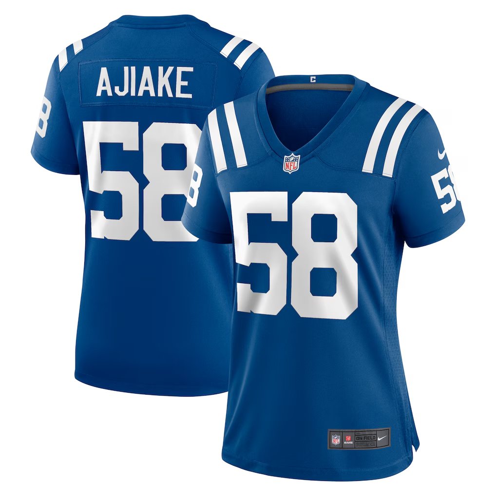 women's Indianapolis Colts Uniform 58 Austin Ajiake Jersey Stitched Activewear Royal Shirt