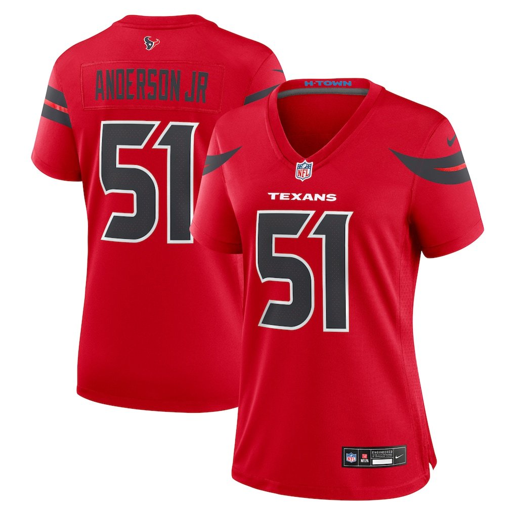 women's Houston Texans Uniform 51 Will Anderson Jr. Jersey Stitched Activewear Red Shirt