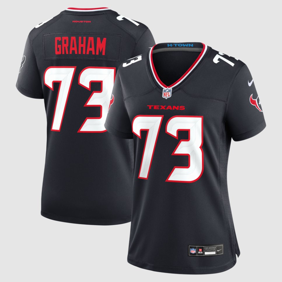 women's Houston Texans Uniform 73 Derrick Graham Jersey Stitched Activewear Navy Shirt