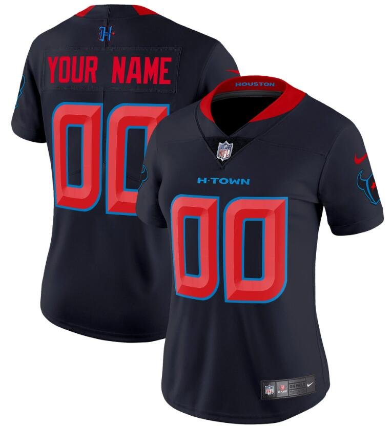 women's Houston Texans Uniform 00 Custom name number Jersey Stitched Shirt Navy Alternate