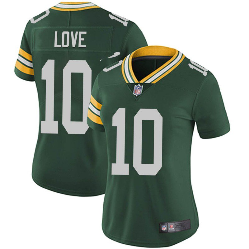 women's Green Bay Packers Uniform 10 Jordan Love Jersey Stitched Activewear Green Shirt