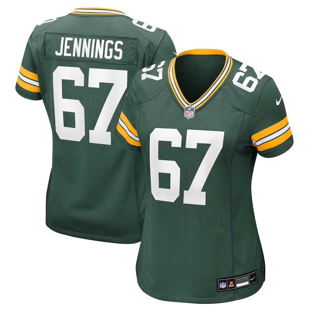 women's Green Bay Packers Uniform 67 Donovan Jennings Jersey Stitched Activewear Green Shirt