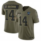 adult Detroit Lions Uniform 14 Amon-Ra St. Brown Jersey Stitched Olive 2025 Salute To Service Shirt