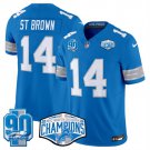 adult & youth Detroit Lions 14 Amon-Ra St. Brown Jersey Stitched Blue 2024 Champions and 90th Patch