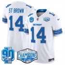 adult & youth Detroit Lions 14 Amon-Ra St. Brown Jersey Stitched White 2024 Champions and 90th Patch