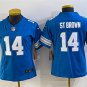 women's Detroit Lions Uniform 14 Amon-Ra St. Brown Jersey Stitched Activewear Blue Shirt