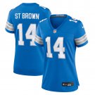 women's Detroit Lions Uniform 14 Amon-Ra St. Brown Jersey Stitched Activewear Blue Shirt