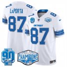 adult & youth Detroit Lions 87 Sam LaPorta Jersey Stitched White 2024 NFC Champions and 90th Patch