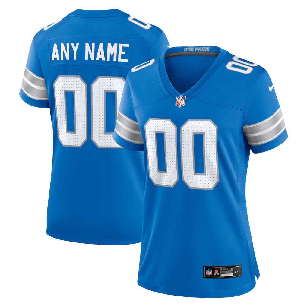 women's Detroit Lions Uniform 00 Custom name number Jersey Stitched Activewear Blue Shirt