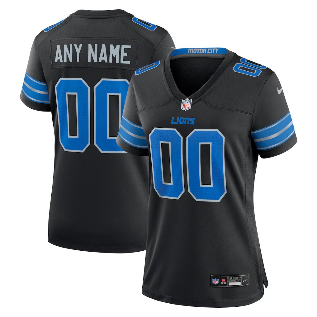 women's Detroit Lions Uniform 00 Custom name number Jersey Stitched Activewear Black Shirt