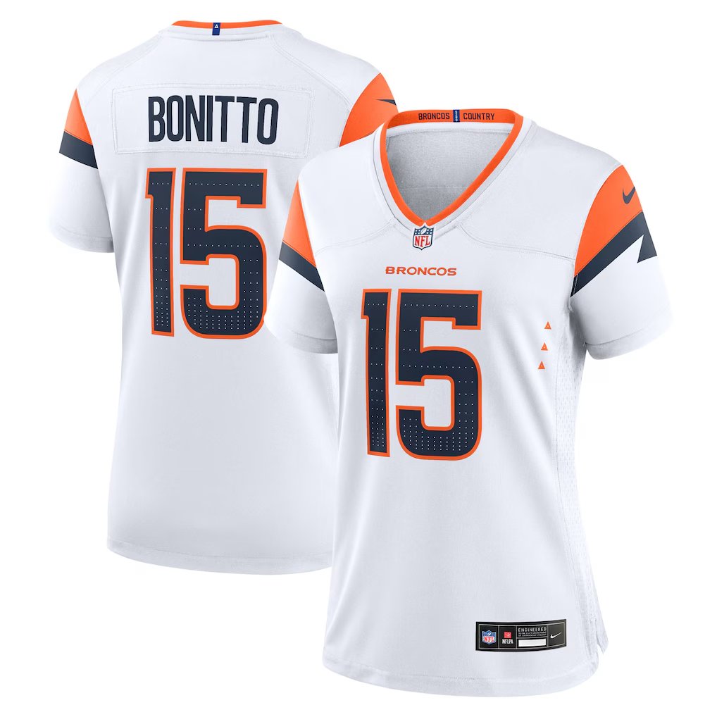 women's Denver Broncos Uniform 15 Nik Bonitto Jersey Stitched Activewear White Shirt