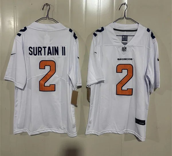 adult Denver Broncos Uniform 2 Patrick Surtain II Jersey Stitched Activewear White Fashion Shirt