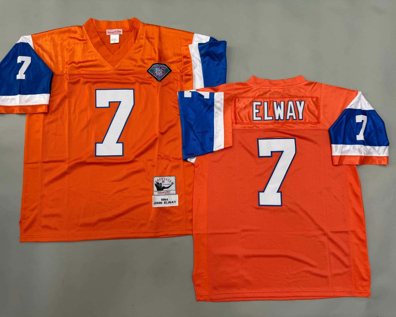 adult Denver Broncos Uniform 7 John Elway Jersey Stitched Orange M&N Throwback Mesh Activewear