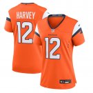 women's Denver Broncos Uniform 12 RJ Harvey Jersey Stitched Activewear Orange Shirt