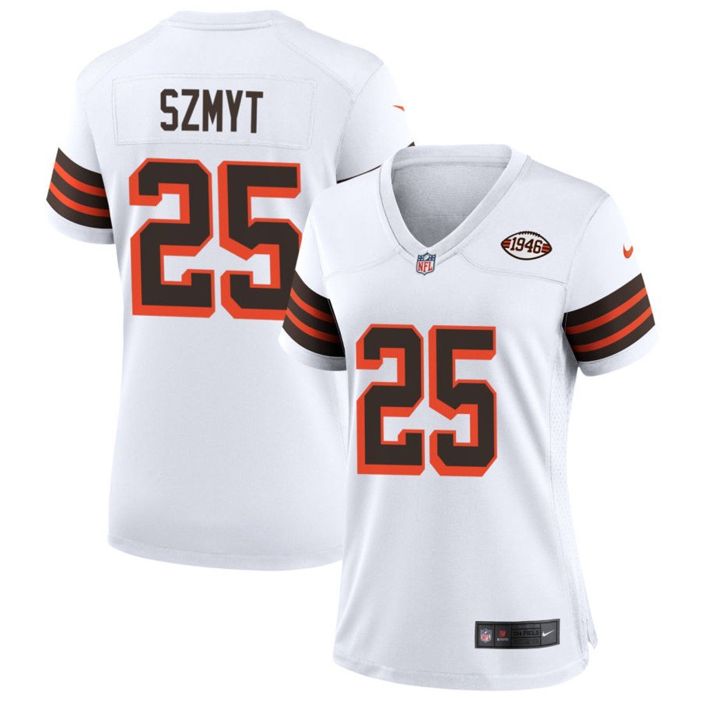 women's Cleveland Browns Uniform 25 Andre Szmyt Jersey Stitched Activewear White 1946 Collection
