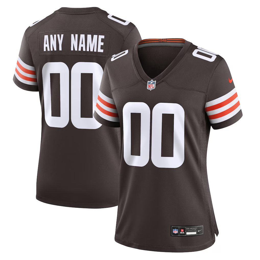 women's Cleveland Browns Uniform 00 Custom name number Jersey Stitched Activewear Brown Shirt