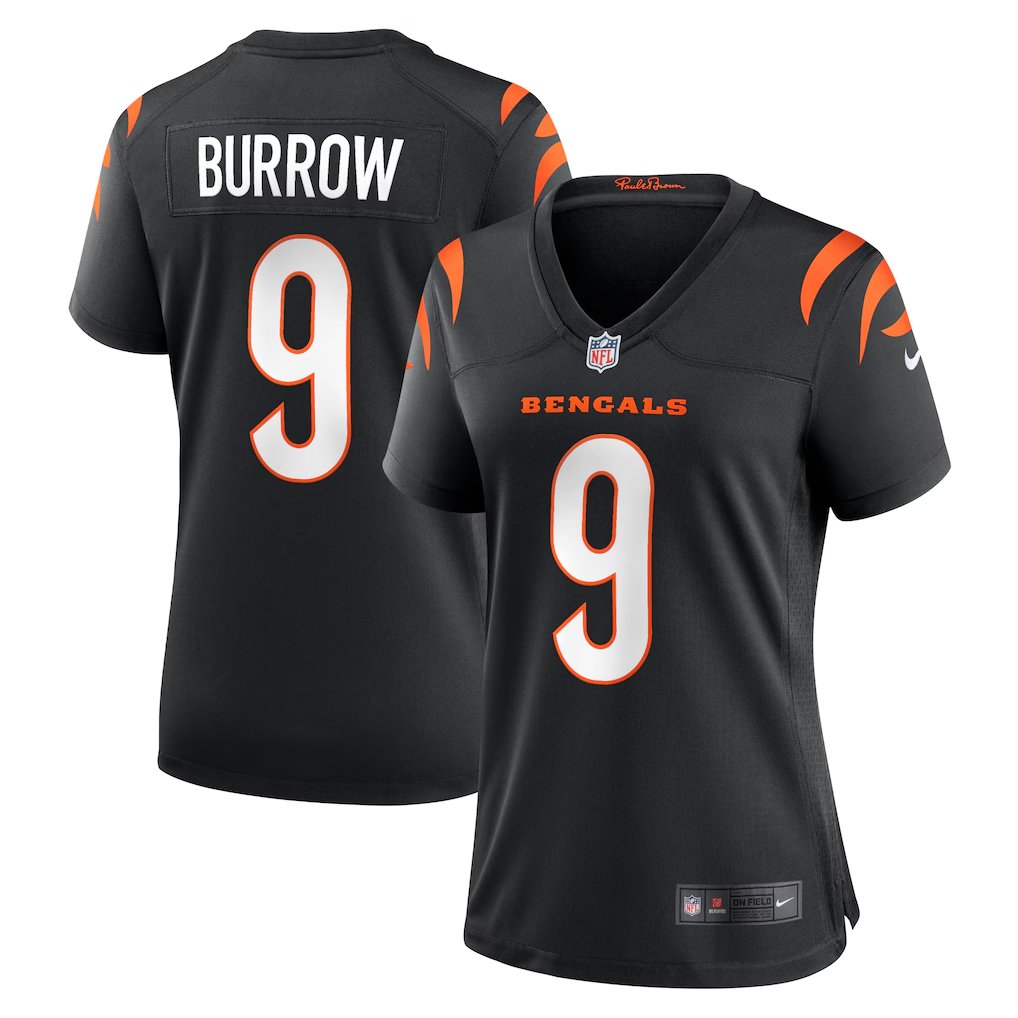 women's Cincinnati Bengals Uniform 9 Joe Burrow Jersey Stitched Activewear Black Shirt