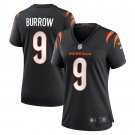women's Cincinnati Bengals Uniform 9 Joe Burrow Jersey Stitched Activewear Black Shirt