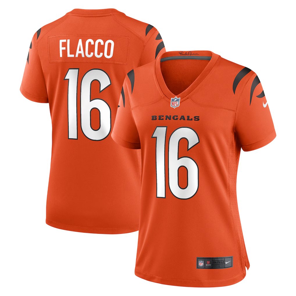 women's Cincinnati Bengals Uniform 16 Joe Flacco Jersey Stitched Activewear Orange Shirt