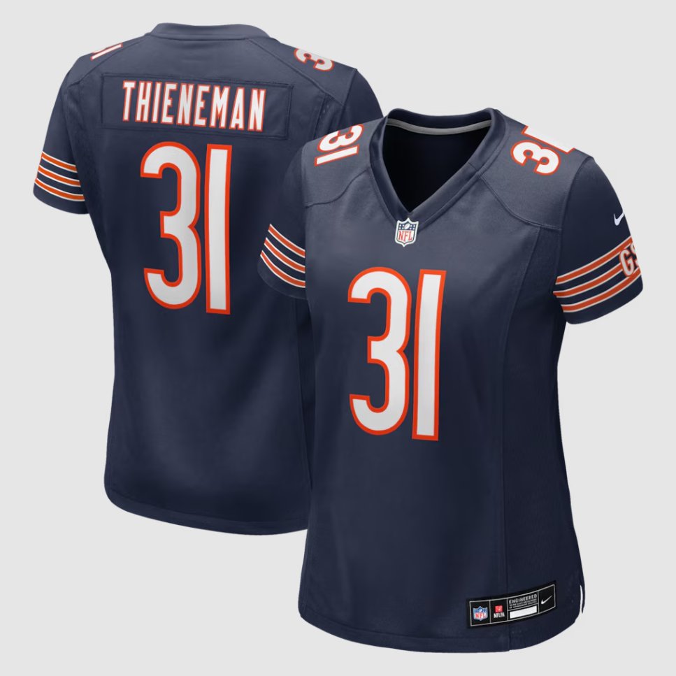 women's Chicago Bears Uniform 31 Dillon Thieneman Jersey Stitched Activewear Navy Shirt