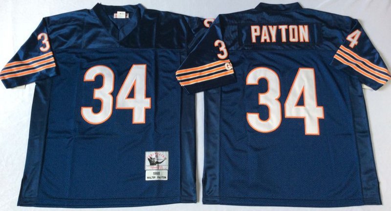 adult Chicago Bears Uniform 34 Walter Payton Jersey Stitched Navy M&N Throwback Mesh Activewear