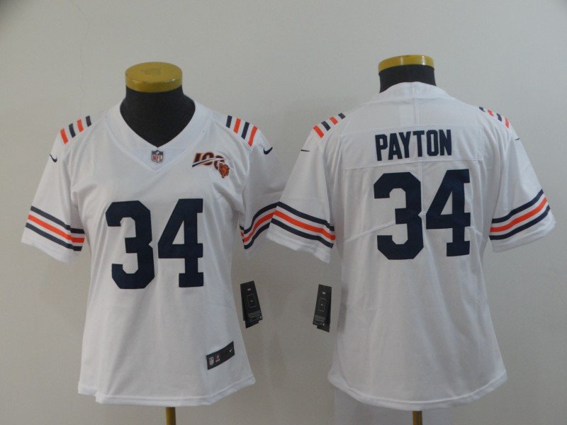 women's Chicago Bears Uniform 34 Walter Payton Jersey Stitched White 100th Season Patch Alternate