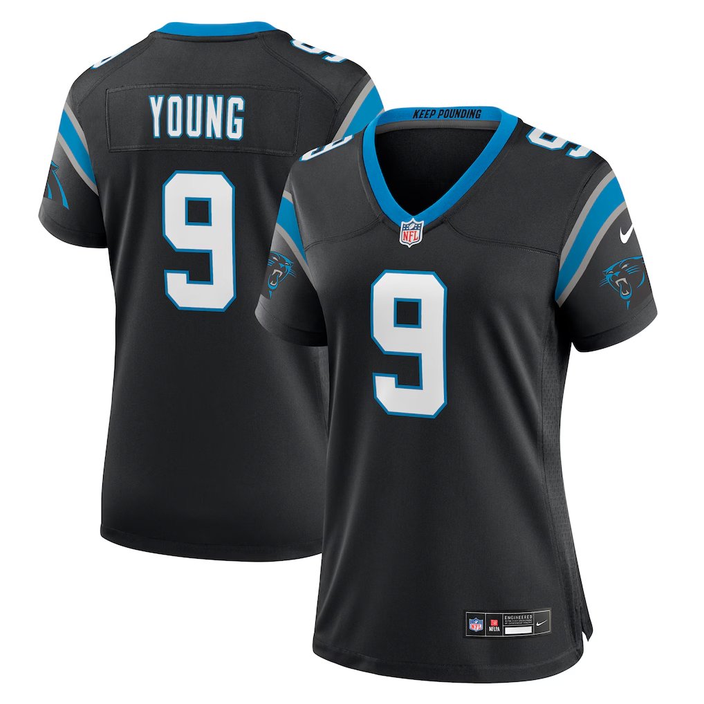 women's Carolina Panthers Uniform 9 Bryce Young Jersey Stitched Activewear Black Shirt
