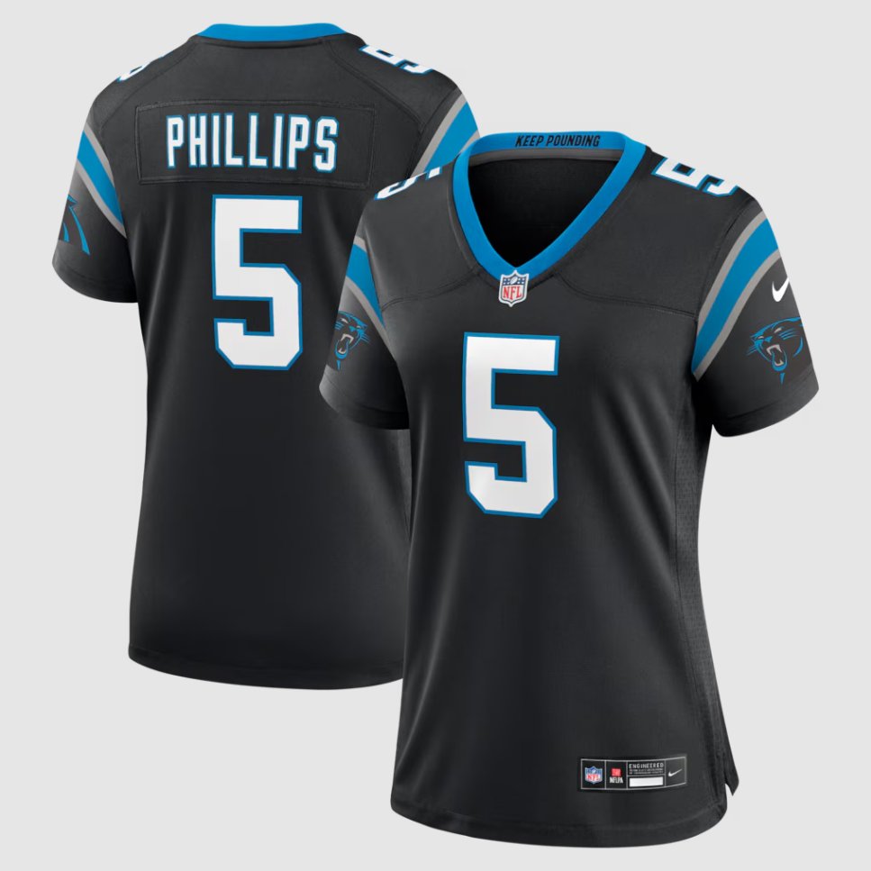 women's Carolina Panthers Uniform 5 Jaelan Phillips Jersey Stitched Activewear Black Shirt