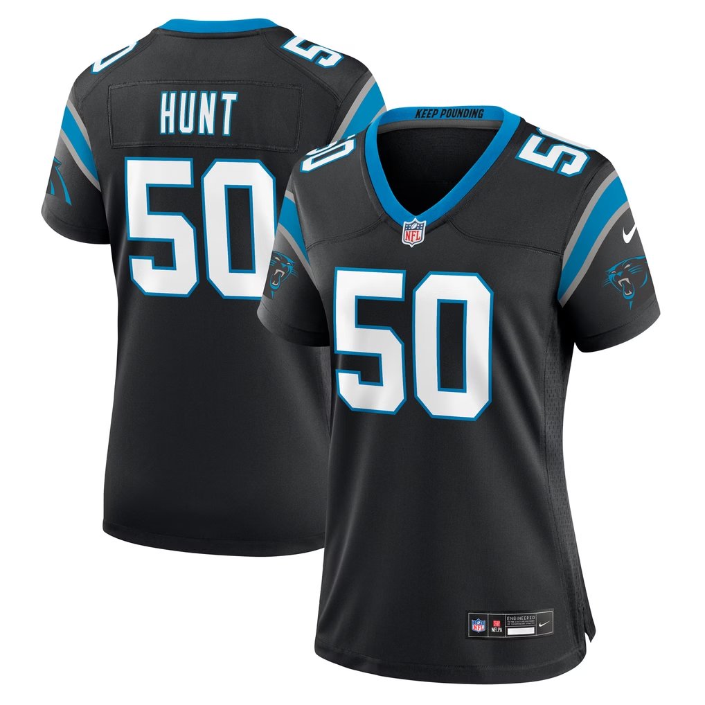 women's Carolina Panthers Uniform 50 Robert Hunt Jersey Stitched Activewear Black Shirt