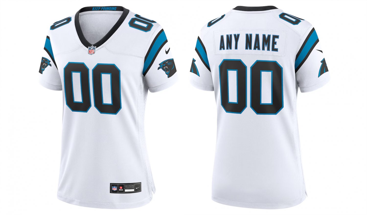 women's Carolina Panthers Uniform 00 Custom name number Jersey Stitched Activewear White Shirt