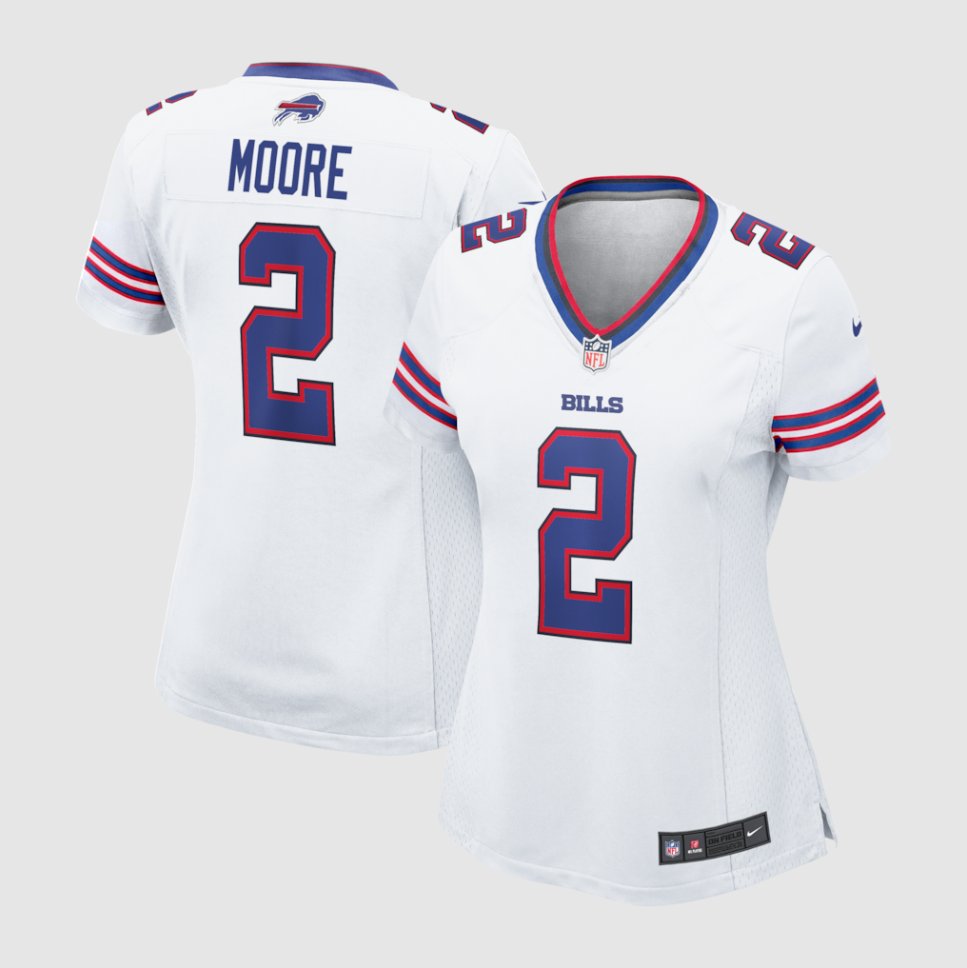 women's Buffalo Bills Uniform 2 D.J. Moore Jersey Stitched Activewear White Shirt