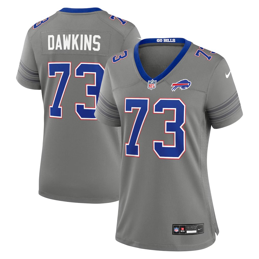 women's Buffalo Bills Uniform 73 Dion Dawkins Jersey Stitched Activewear Gray Nickel City Shirt