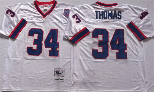 adult Buffalo Bills Uniform 34 Thurman Thomas Jersey Stitched White M&N Throwback Mesh Activewear