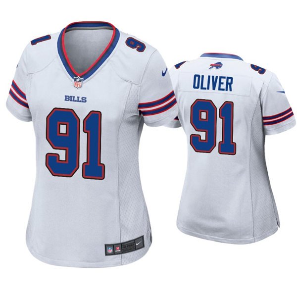 women's Buffalo Bills Uniform 91 Ed Oliver Jersey Stitched Activewear White Shirt