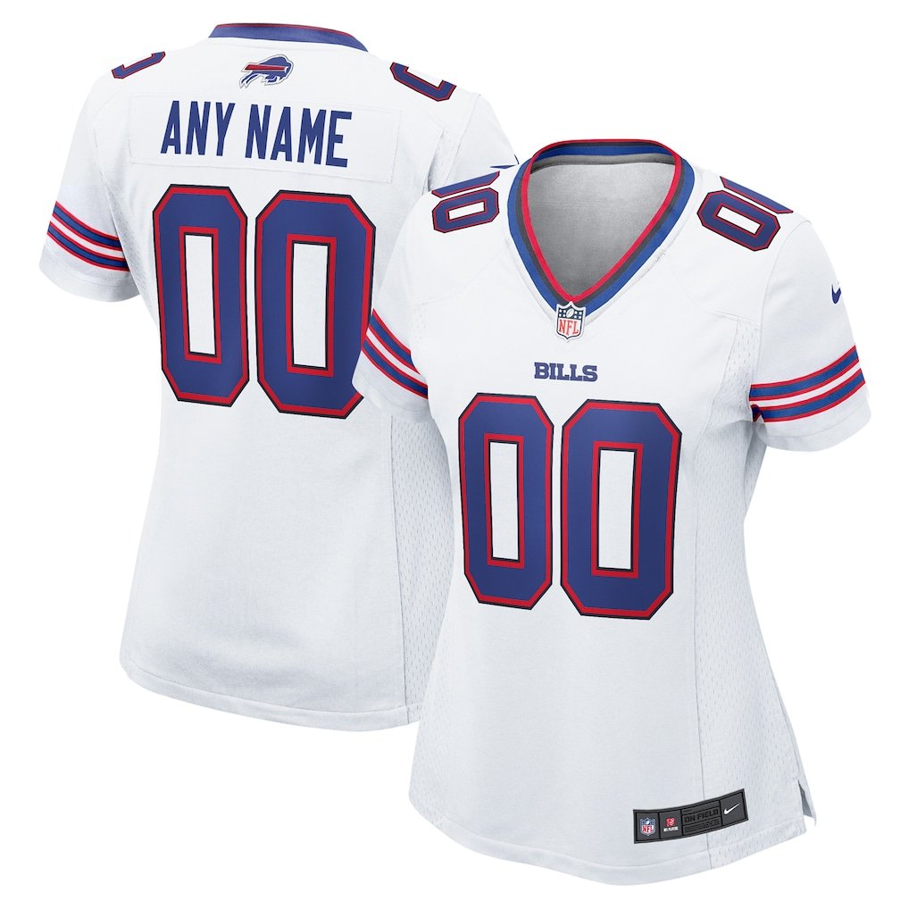 women's Buffalo Bills Uniform 00 Custom name number Jersey Stitched Activewear White Shirt