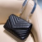 Luxury Handbag Shoulder Bag Brand LOULOU Y-Shaped Designer Seam Leather Ladies Metal Chain Black