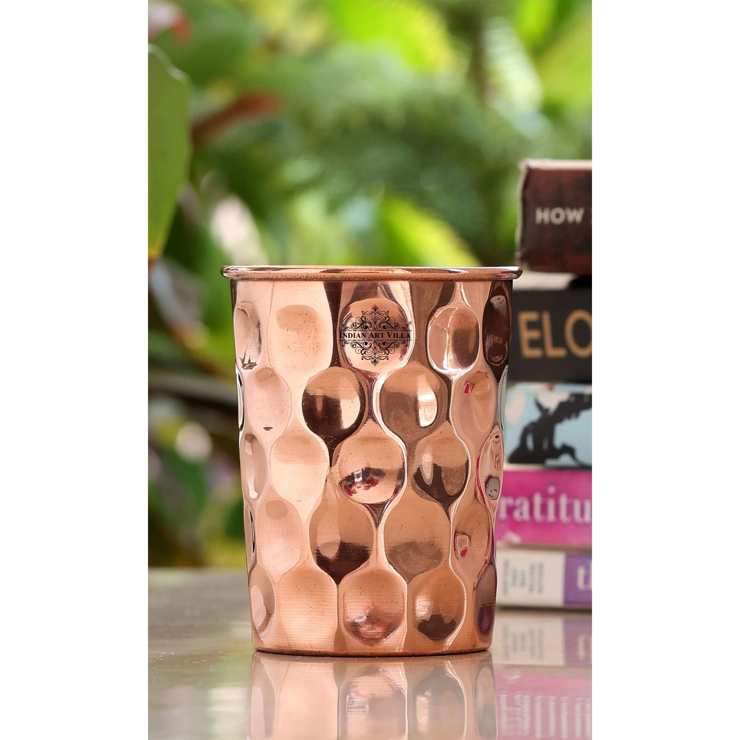 Pure Copper Diamond Hammered Design Glass Tumbler 300 ML
