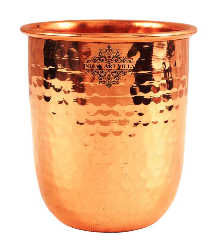 Copper Hammered Design Round Glass -275 ML
