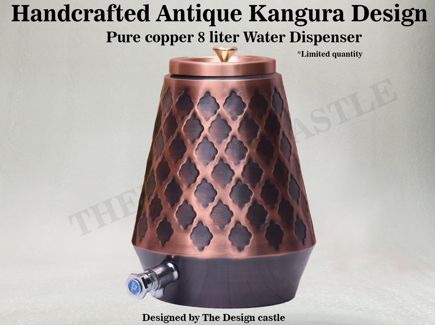 Pure Copper Water Dispenser Conical Antique Diamond Designed Capacity 8000 ML