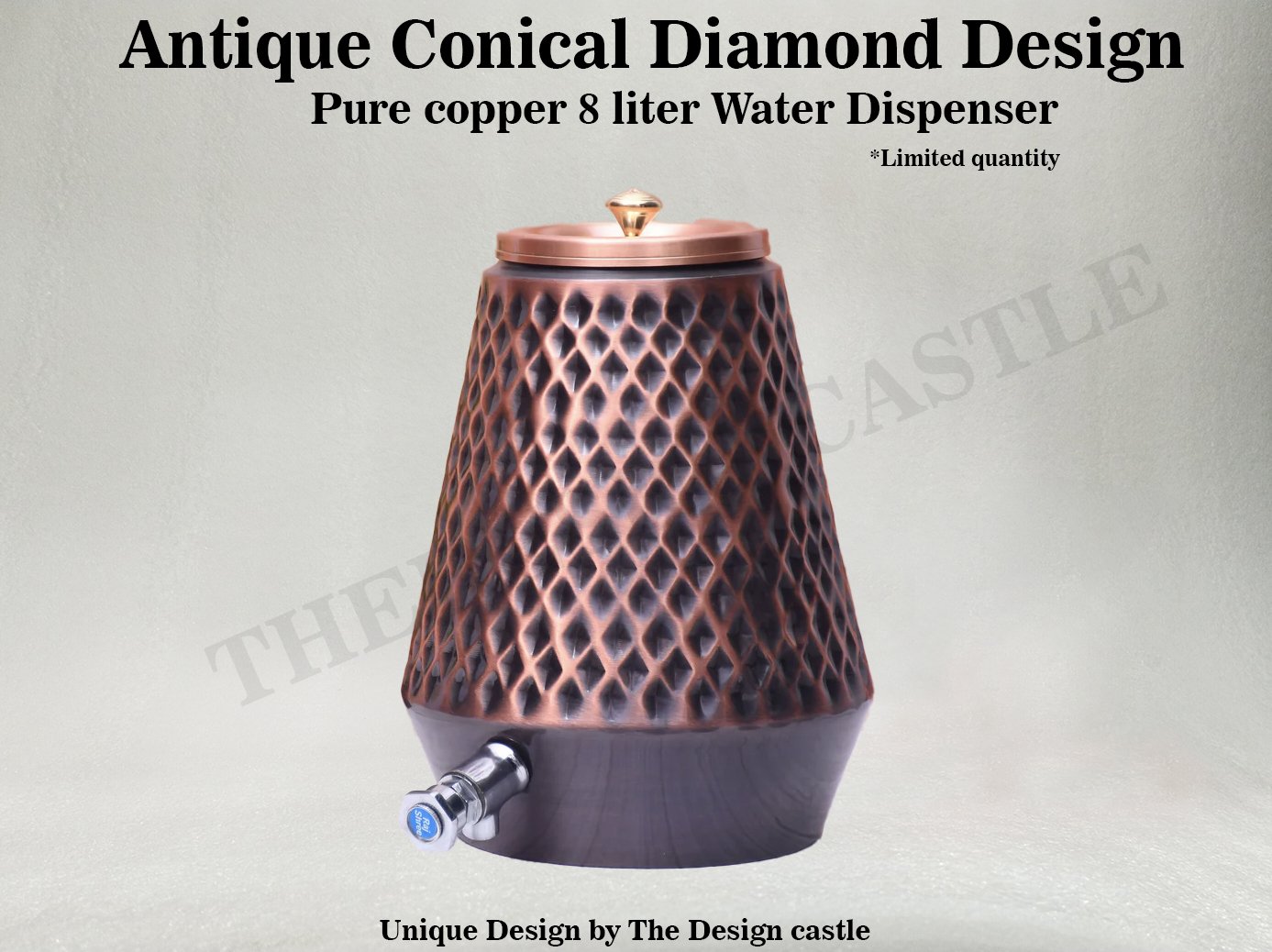 Pure Copper Water Dispenser Conical Antique Diamond Designed Capacity 8000 ML