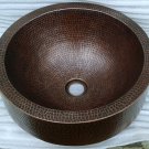 Copper round handmade hand crafted Top mount bathroom copper sink w/ hammered apron