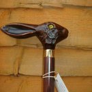 Nautical Victorian Rabbit Head Handle Vintage Antique Wooden Walking Cane Stick
