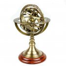 Antique Armillary Brass Desktop Globe Sphere Wooden Base Vintage Astrolabe