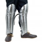 Medieval Steel Larp Pair Of Legs Greaves with Fixed Poleyns Leg Guard Protection