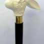 Victorian White Rabbit Head Nautical Handle Vintage Wooden Walking Stick Cane