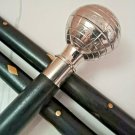Vintage Silver Brass Globe Design Nautical Head Handle Wooden Walking Stick 36"